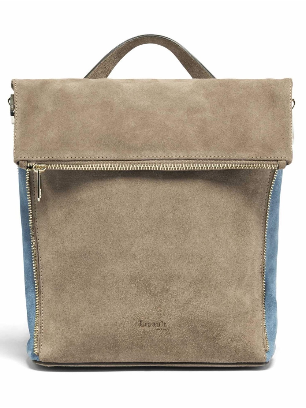 Lipault Paris Suede Fold-Over Backpack Bag in Brown and Blue